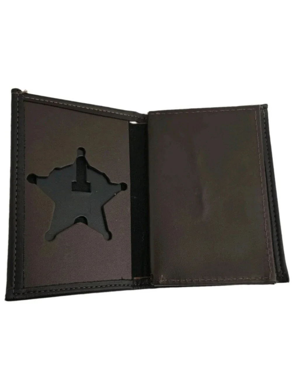 PERFECT FIT 5 Point Star Sheriff Badge Holder Shield Wallet Brown Leather